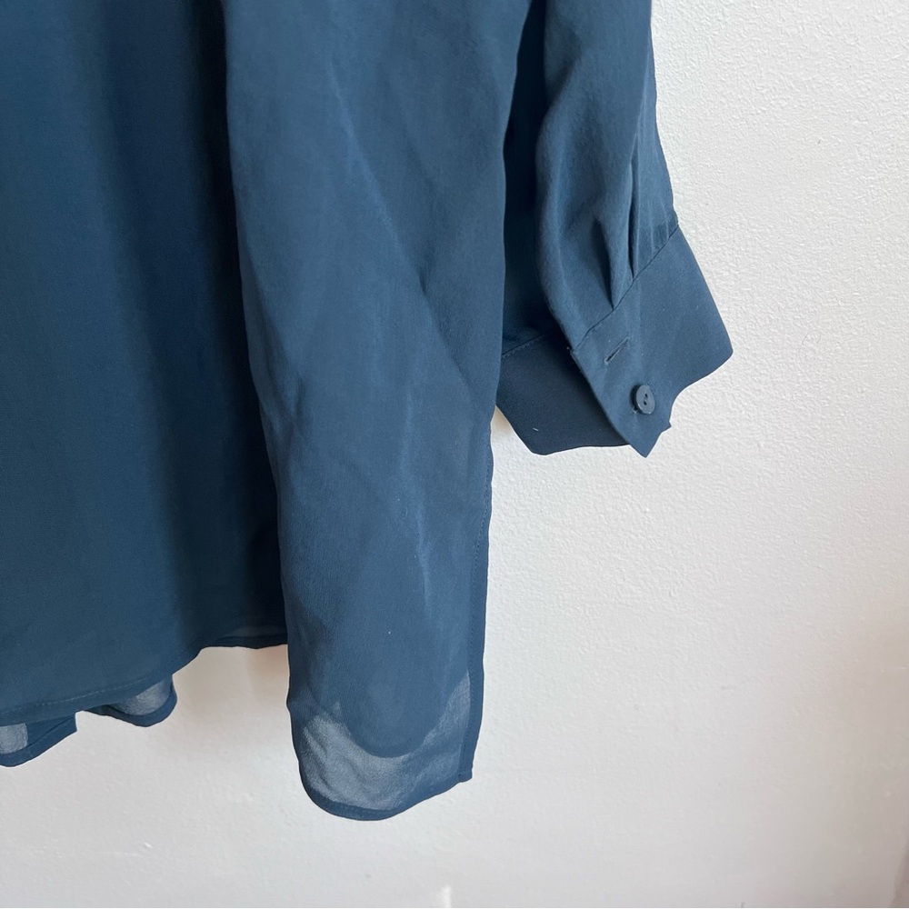 Eileen Fisher Sheer Silk Georgette Classic Collar Shirt Teal M - Picture 8 of 8
